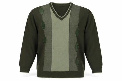 Cavalli Men’s Green L Geometric V-Neck Knit Pullover Jumper
