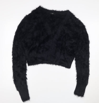 Next Women’s Black Size 12 Fuzzy Knit Crew Neck Pullover Jumper