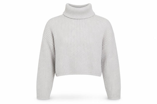 Front view of Missguided Women Grey XS Petite Chunky Knit Roll Neck Cropped Jumper