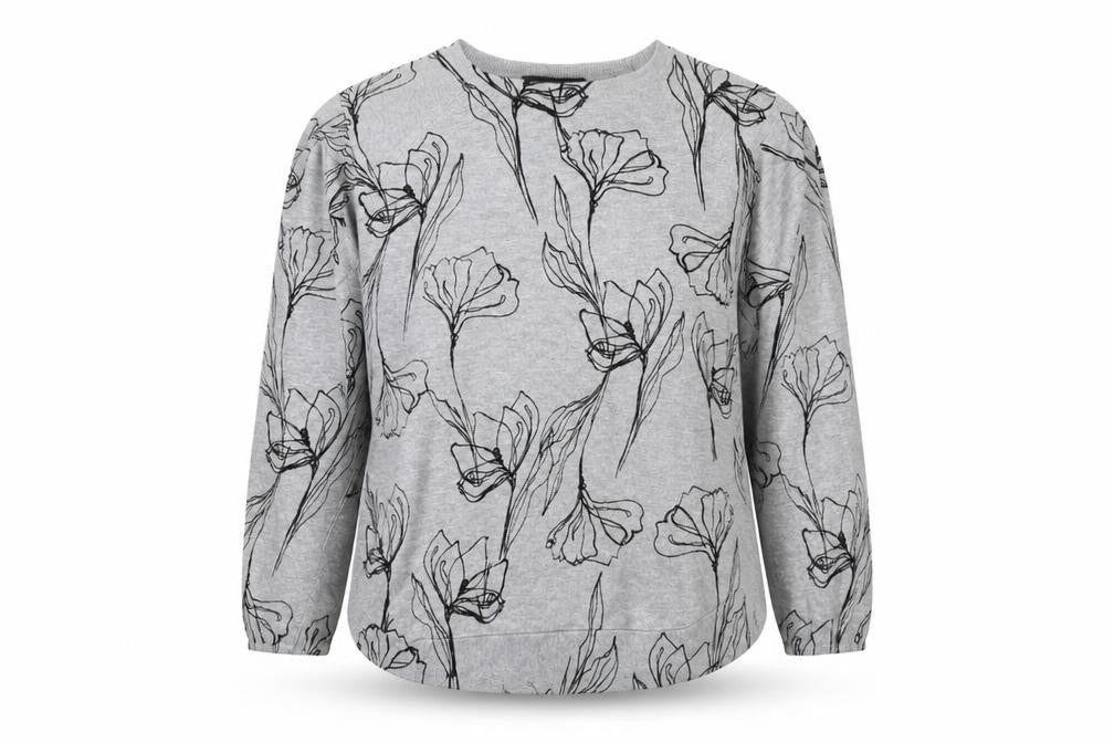 Marks & Spencer Women Grey Floral Knit Jumper UK 12 Long Sleeve