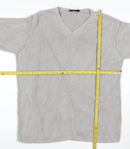 Burton Menswear Men Grey Cotton V-Neck Chunky Knit Jumper M