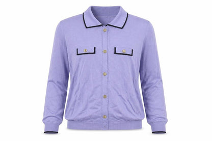 Marks & Spencer Women Purple UK 12 Knit Button-Up Collared Top