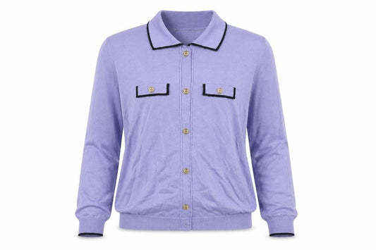 Marks & Spencer Women Purple UK 12 Knit Button-Up Collared Top