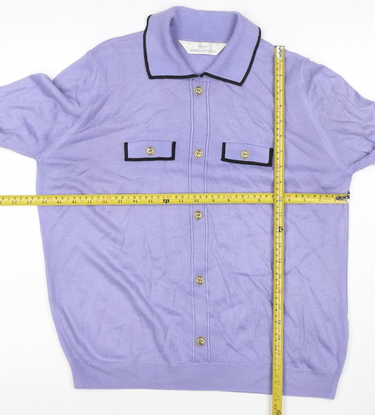 Marks & Spencer Women Purple UK 12 Knit Button-Up Collared Top