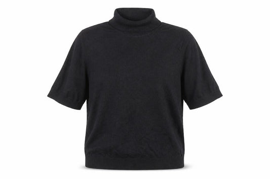 Marks and Spencer Women Black M Roll Neck Short Sleeve Knit Basic Top