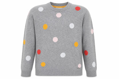 Quba & Co Women Grey Size 12 Polka Dot Merino Cotton Knit Jumper