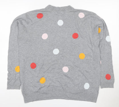 Quba & Co Women Grey Size 12 Polka Dot Merino Cotton Knit Jumper
