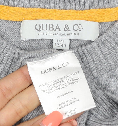Quba & Co Women Grey Size 12 Polka Dot Merino Cotton Knit Jumper