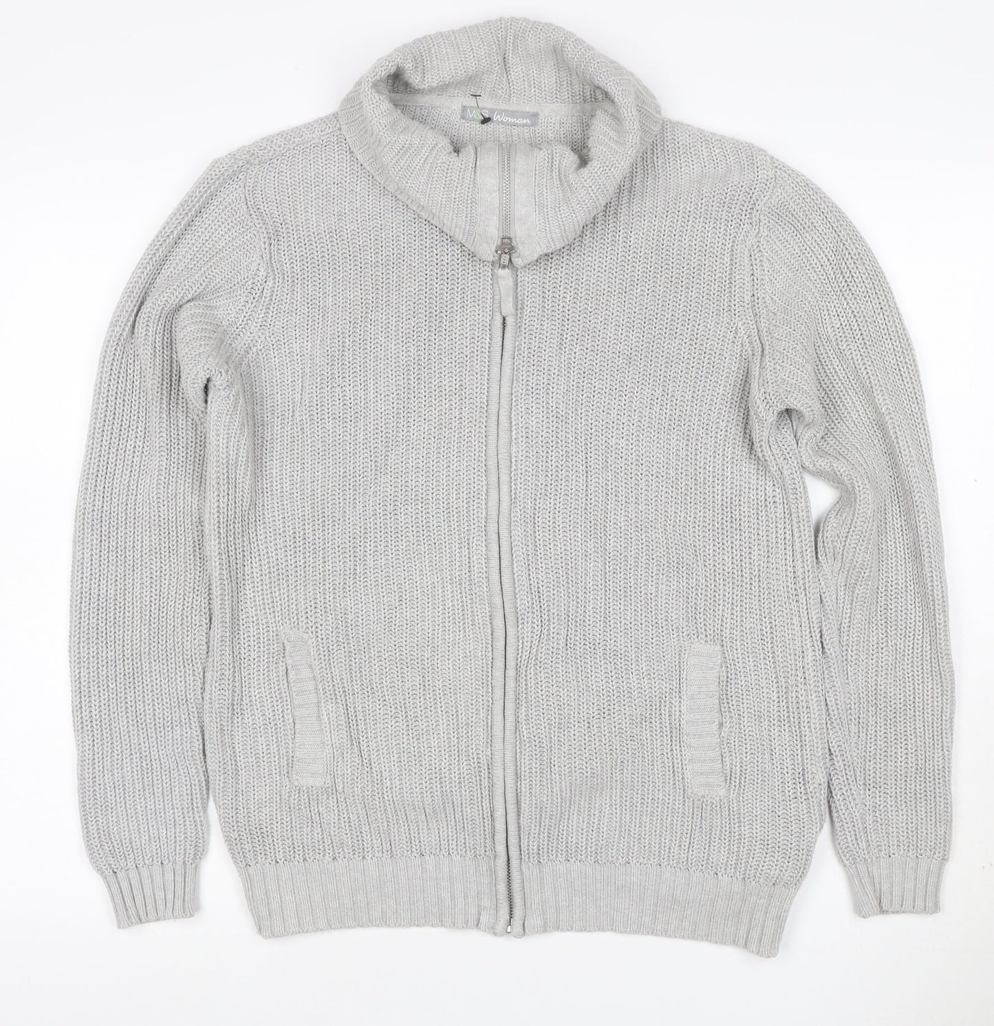 Marks and Spencer Women Grey UK 16 Chunky Knit Full Zip Jumper