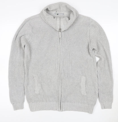 Marks and Spencer Women Grey UK 16 Chunky Knit Full Zip Jumper