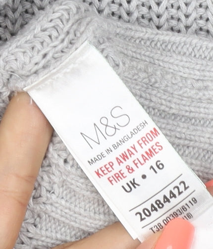 Marks and Spencer Women Grey UK 16 Chunky Knit Full Zip Jumper