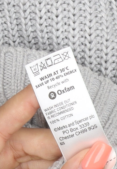 Marks and Spencer Women Grey UK 16 Chunky Knit Full Zip Jumper