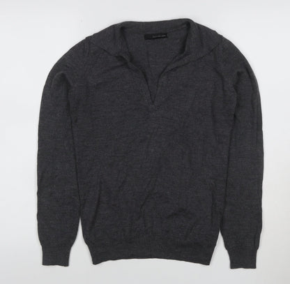 Calvin Klein Jeans Women Grey L Wool Blend Collared V-Neck Jumper