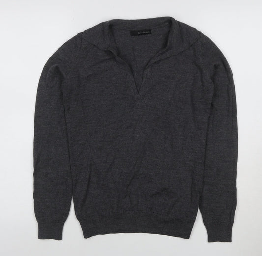 Calvin Klein Jeans Women Grey L Wool Blend Collared V-Neck Jumper