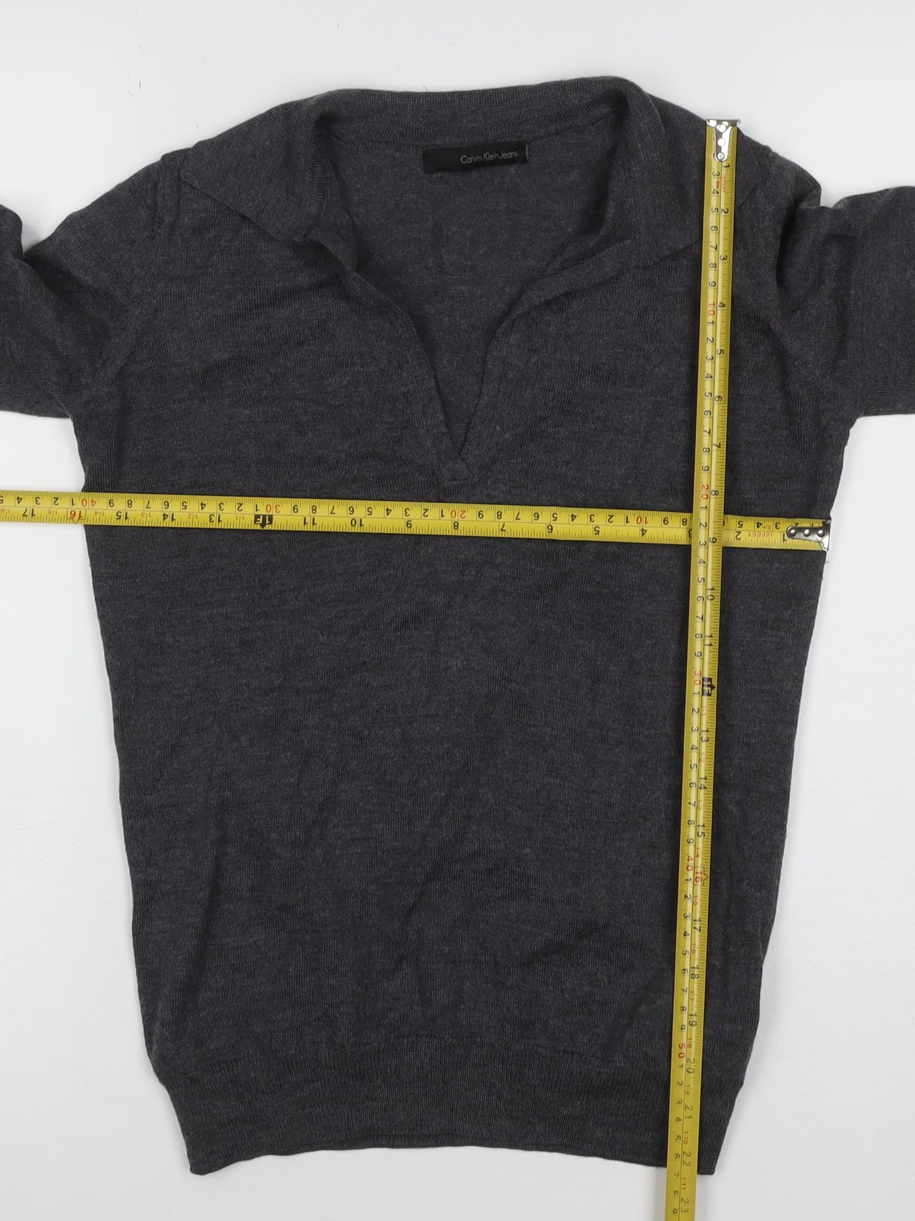 Calvin Klein Jeans Women Grey L Wool Blend Collared V-Neck Jumper