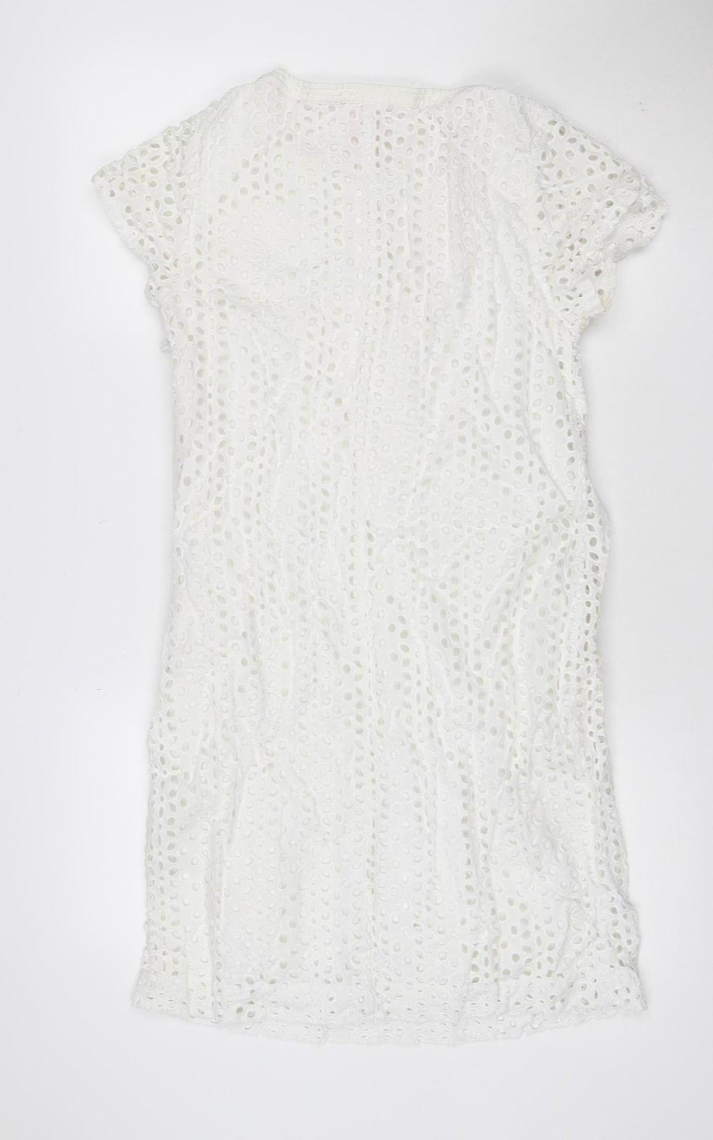 Joules Women White Cotton Broderie Shift Dress UK 12 Knee Length