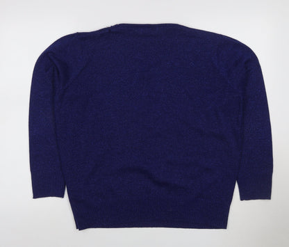 Bonmarché Women’s Blue L Sparkle Embellished V-Neck Knit Jumper