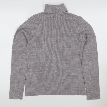 Style & Co. Women’s Silver Metallic Ribbed Roll Neck Jumper L