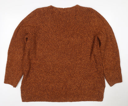 Marks and Spencer Women Brown UK 20 V-Neck Chunky Knit Jumper