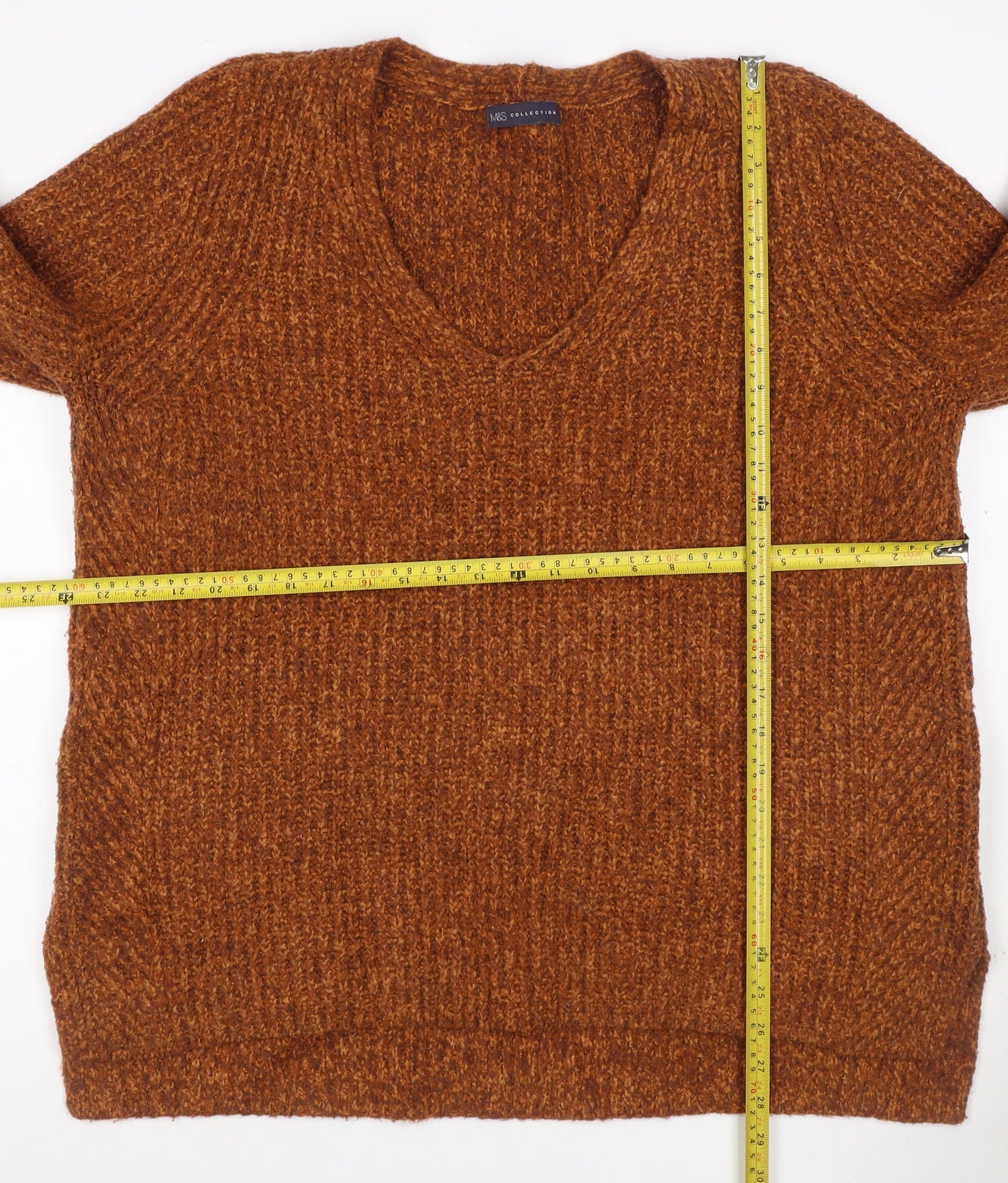 Marks and Spencer Women Brown UK 20 V-Neck Chunky Knit Jumper