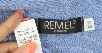Remel London Women Blue M Open Knit Waterfall Cardigan Long Sleeve