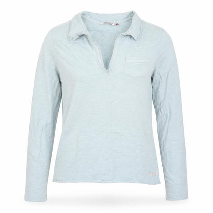 White Stuff Women Blue Size 14 Cotton Jersey 1/2 Zip Long Sleeve Polo Top