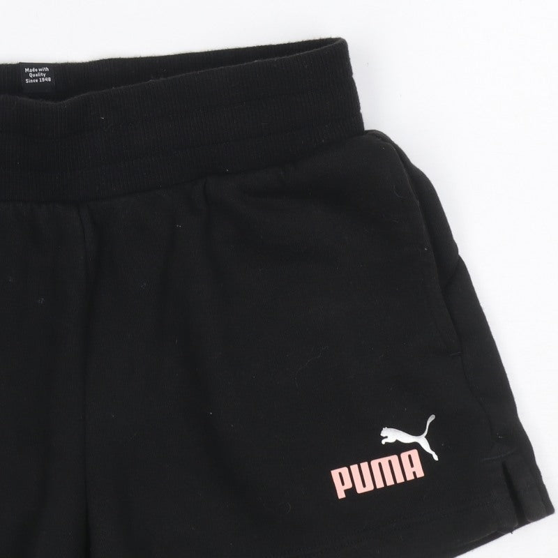 Puma Girls Black Pink Logo Athletic Jersey Shorts UK 10 Years
