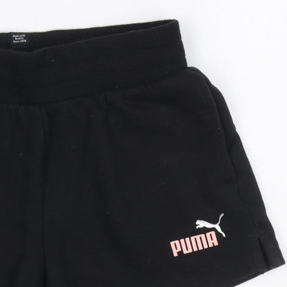 Puma Girls Black Pink Logo Athletic Jersey Shorts UK 10 Years