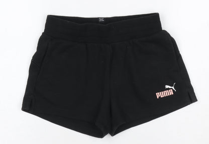 Puma Girls Black Pink Logo Athletic Jersey Shorts UK 10 Years