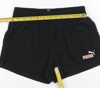 Puma Girls Black Pink Logo Athletic Jersey Shorts UK 10 Years
