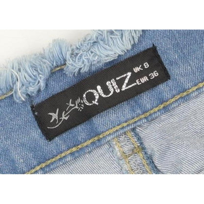 YOUZ Women Blue UK 8 Denim Mini Straight Pencil Skirt Belt Pockets