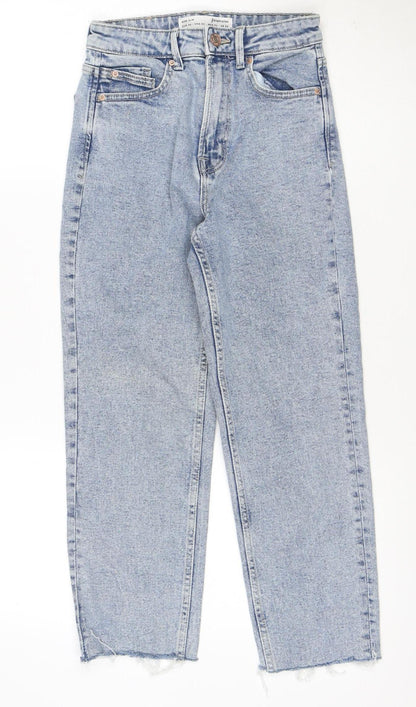 Stradivarius Women Blue UK 6 Mom Slim High Rise Jeans Raw Hem