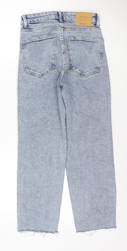 Stradivarius Women Blue UK 6 Mom Slim High Rise Jeans Raw Hem