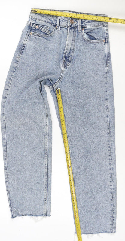 Stradivarius Women Blue UK 6 Mom Slim High Rise Jeans Raw Hem