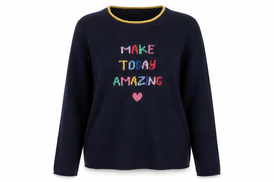 Heyton Women’s Blue Multicolour Size 12 Lambswool Slogan Jumper
