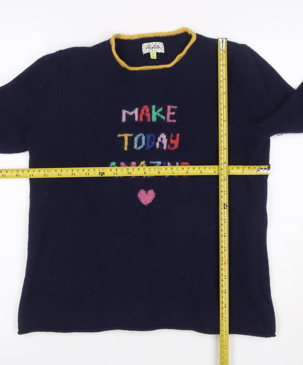 Heyton Women’s Blue Multicolour Size 12 Lambswool Slogan Jumper