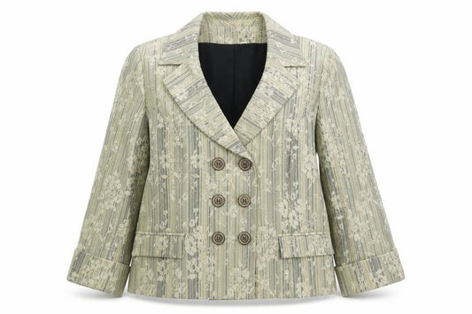 Roman Originals Women Beige Floral Stripe Size 16 Double-Breasted Blazer