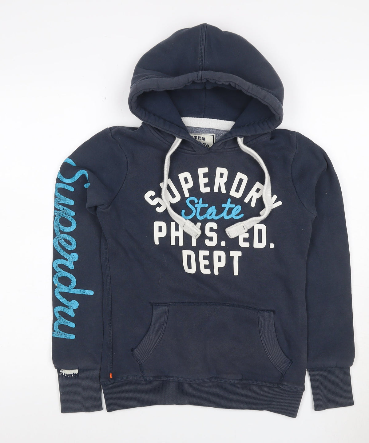 Front view of Superdry Teens Navy XXS Pullover Graphic Print Hoodie