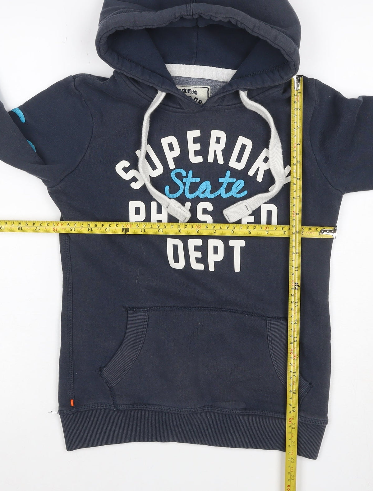 Close-up detail of Superdry Teens Navy XXS Pullover Graphic Print Hoodie