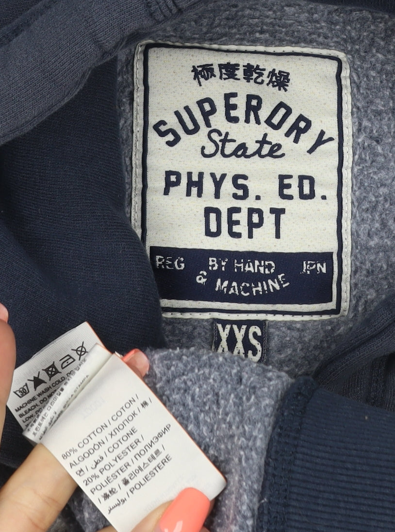 Brand and care label for Superdry Teens Navy XXS Pullover Graphic Print Hoodie