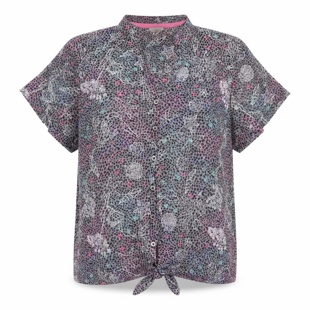 Per Una Women Grey Floral Shell Print Tie Front Button Top UK 12
