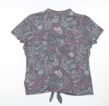 Per Una Women Grey Floral Shell Print Tie Front Button Top UK 12