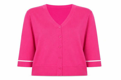 Joules Women Pink UK 14 Viscose Blend 3/4 Sleeve Knit Cardigan