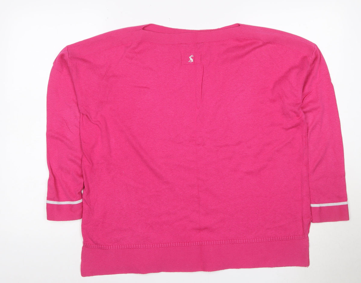 Joules Women Pink UK 14 Viscose Blend 3/4 Sleeve Knit Cardigan