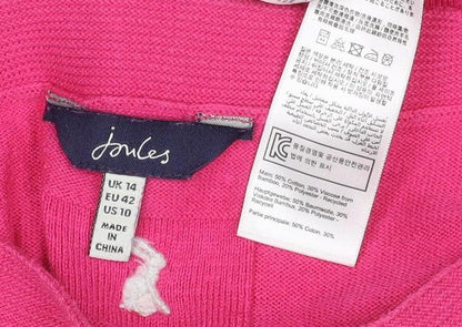 Joules Women Pink UK 14 Viscose Blend 3/4 Sleeve Knit Cardigan