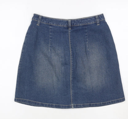 Avenue Women Blue Denim A-Line Mini Skirt Size 8 Button Pockets