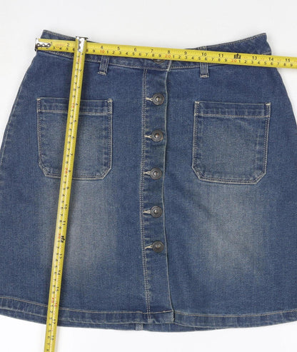 Avenue Women Blue Denim A-Line Mini Skirt Size 8 Button Pockets