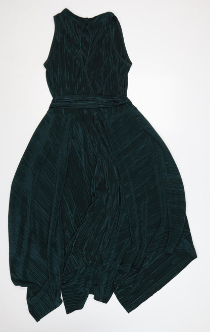 Roman Women Green UK 12 Asymmetric Pleated A-Line Party Dress