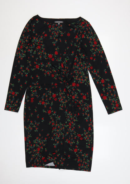 Laura Ashley Women Black Floral Ruched Midi Sheath Dress UK 14