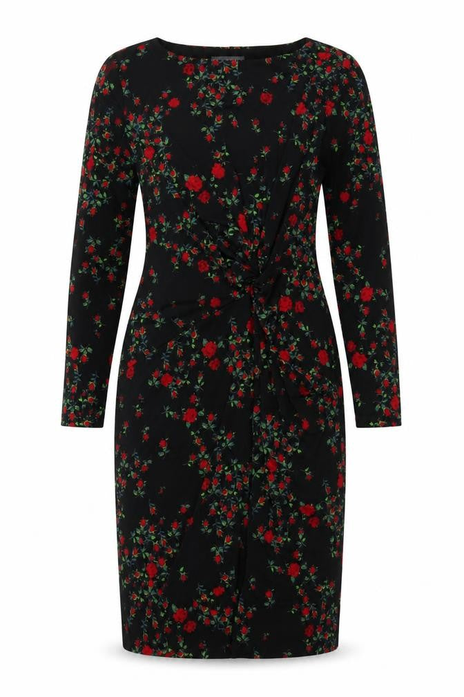 Laura Ashley Women Black Floral Ruched Midi Sheath Dress UK 14